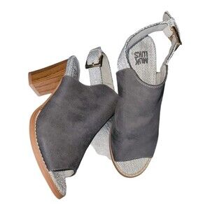 Muk Luks Block Heels Sandal Womens Sling Back Buckle Open Toe Leather Gray 37